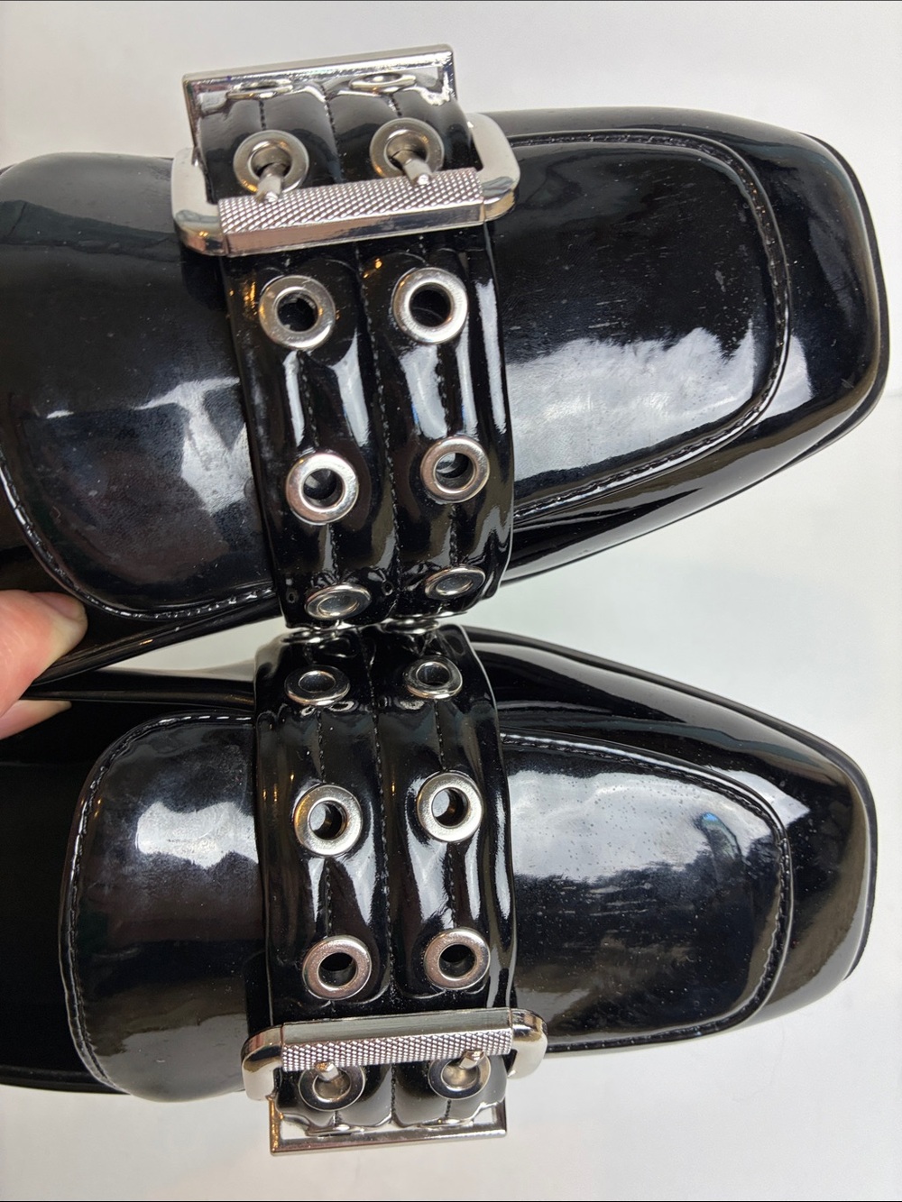 Mix No. 6 Piercie Black Patent Leather Loafer Shoes Metallic Grommet Buckle 7.5 - Picture 11 of 14